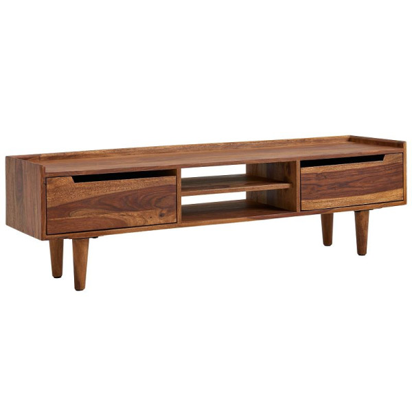 Wohnling lowboard sheesham massief hout 145x43x35 cm TV-ladekast met twee deuren, design TV-kast hoog, TV-tafel TV-kast modern, WL6.553
