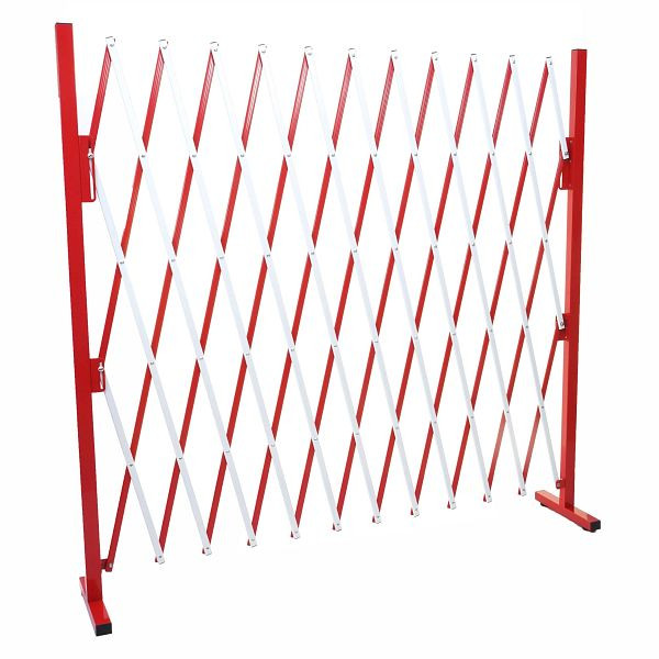 Mendler slagboom HWC-B34, schaarhekhek veiligheidshek uitschuifbaar, aluminium rood-wit, hoogte 153cm, breedte 36-300cm, 64793