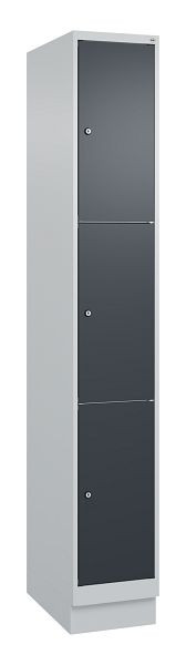 C+P lockerkast Classic PLUS, onderstel, 1950x300x500mm, 7035/7016, met 3 vakken, 080020-103 S10008