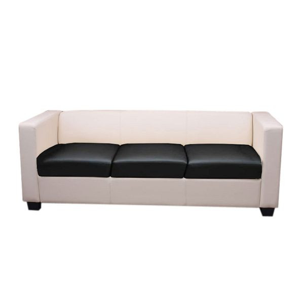 Mendler 3-zits bank bank loungebank Lille, kunstleer creme/zwart, 14211+14248+14247
