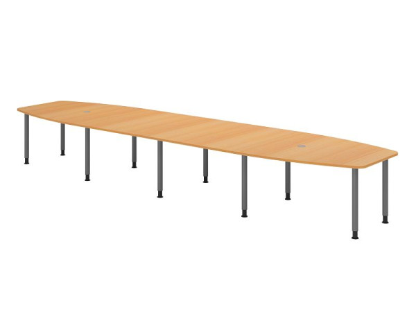 Hammerbacher vergadertafel KT52C, 520 x 130 cm, blad: beuken, 25 mm dik, tienpoots frame grafiet, ronde buis 6 cm, werkhoogte 72-74 cm, VKT52C/6/G