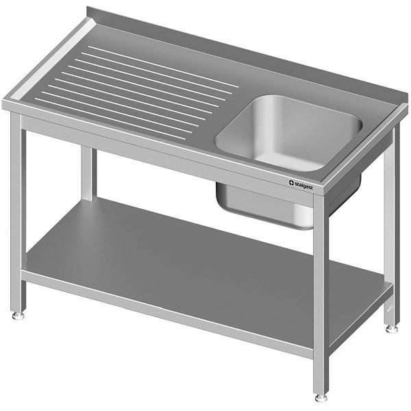 Stalgast spoelunit met onderstel 1300x700x850 mm, met rechts een wastafel, met opstand, gelast, VST13721RA