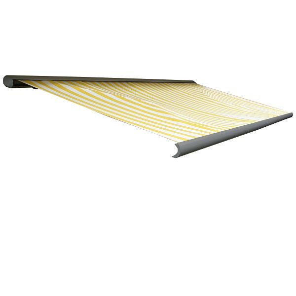 Mendler elektrische cassetteluifel T122, luifel volle cassette 4x3m, polyester geel/wit, frame grijs, 58241+34295+58309