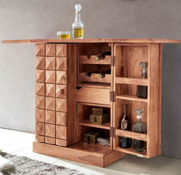Wohnling huisbar SIRA massief houten acacia uitklapbare wijnbar, landhuisstijl, WL1.736