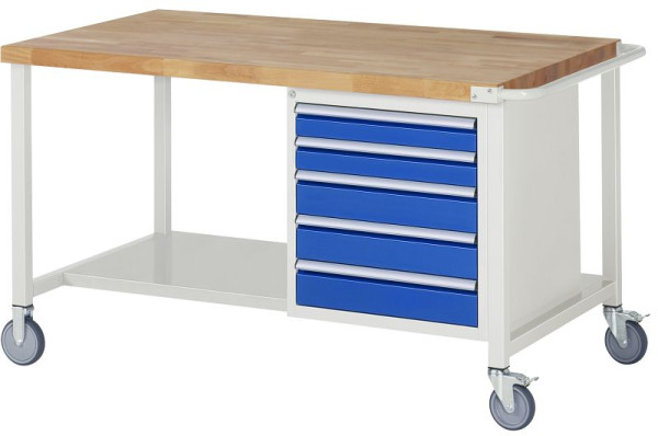 RAU verrijdbare werkbank 8000 - model 8171, B1500 x D900 x H880-1080 mm, systeemonderstel B1495 x D850 mm, 5 laden, 05-8171A6-159B4H.11