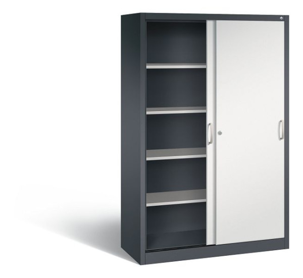 C+P schuifdeurkast Acurado, H1950xB1200xD500mm, kleur: zwartgrijs/lichtgrijs, beugelgreep, 5 niveaus, 2050-00 S10150