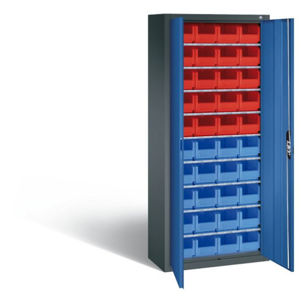 C+P tijdschriftenkast serie 13, H1690xB700xD300mm, kleur: antracietgrijs / gentiaanblauw, verzonken handgreep, 133413-22 S10105