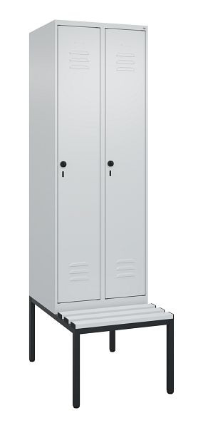 C+P luierkastje Classic PLUS met middenwand, bank, 2 vakken, 2120x600x815mm, 7035/7035, draaibare sluiting, 0800507-20F S10039