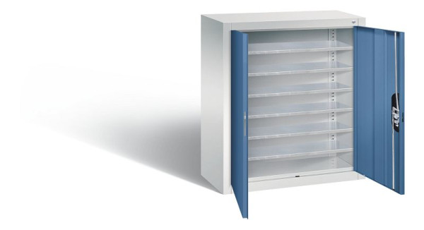 C+P tijdschriftenkast serie 13, H830xB700xD300mm, kleur: lichtgrijs / verre blauw, verzonken handgreep, 134013-20 S10056