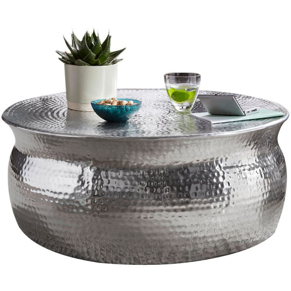 Wohnling salontafel KARAM 75x31x75cm aluminium zilver oosters rond, WL5.451