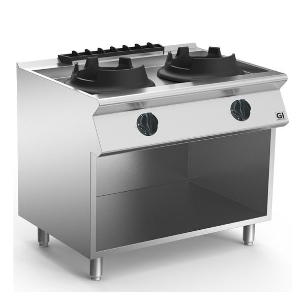 Gastro-Inox 700 &quot;High Performance&quot; wokbrander met 2 branders elk 10kW, 120cm, staand model, 170.027