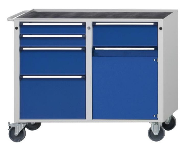 ANKE werkplaatswagen; 1090x615x930mm; Kuip met antislipmat; 2-delige behuizing; Links 4 laden 90, 90, 180, 360 mm; Rechts 1 lade 180 mm, 460.202