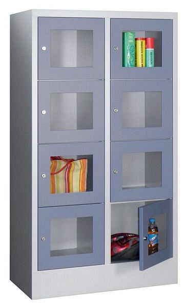 Pavoy Schließfachschrank mit Sockel 1518/500/800, 2b x 4h, Zylinderschloss, Abteilbreite 400, Sichtfenster, 61213-244-091-910