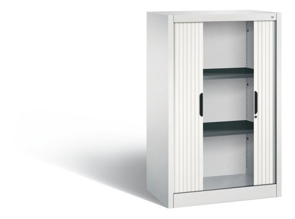 C+P dressoir met rolluik Omnispace, H1230xB800xD420mm, kleur: lichtgrijs/verkeerswit, verzonken greep, 3 niveaus, 3231-00 S10158