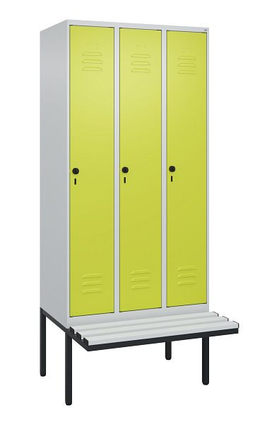 C+P Umkleidespind Classic PLUS, 3 Abteile, 2120x900x815mm, 7035/0024, Drehriegel, 3 Doppel-Haken, 0800407-30 S10040