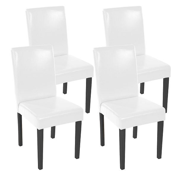 Mendler set van 4 eetkamerstoelen stoel keukenstoel Littau, leer, wit donkere poten, 28637