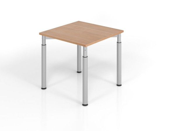 Hammerbacher bureau YS08, 80 x 80 cm, blad: walnoot, 25 mm dik, ABS dikke rand, rechthoekige vorm, zilver, VYS08/N/S