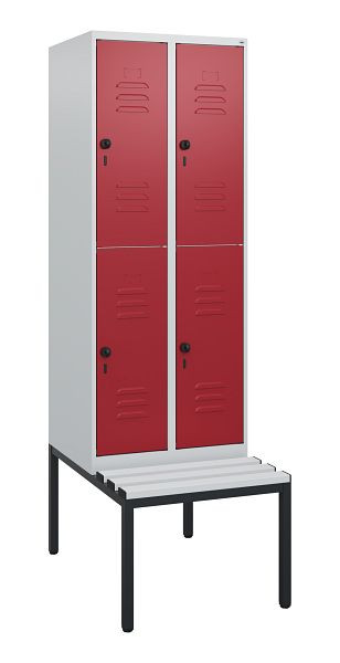 C+P Doppelstöckiger Spind Classic PLUS, 2 Abteile, 1950x600x815mm, 7035/3003, Drehriegel, mit untergebauter Sitzbank, 0803505-20 S10061