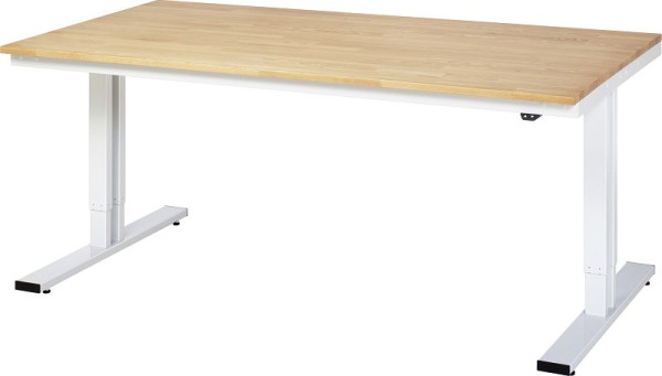 RAU werktafel serie adlatus 300 (elektrisch in hoogte verstelbaar), massief beuken blad, 2 hefkolommen, 2000x720-1120x1000 mm, 08-WT-200-100-B