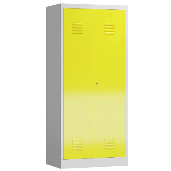Lüllmann ClassiX kledingkast, 2 in het midden sluitende vakken, 1800 x 800 x 500 mm, lichtgrijs/zinkgeel, X-515426