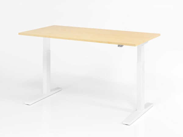 Hammerbacher bureau XMKA16, 160 x 80 cm, blad: esdoorn, 25 mm dik, ABS dikke rand, rechthoekige vorm, wit, VXMKA16/3/W