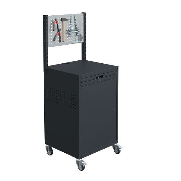 SOFAME mobiele MODULINFO kast B695 x D 660 x H 1005 mm met geperforeerde plaat, antracietgrijs RAL 7016, W040010036GAGC