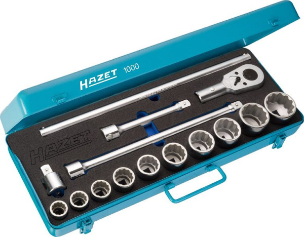 Hazet dopsleutelset, hol vierkant 20 mm (3/4 inch), uitwendig dubbel zeskantprofiel, met dubbele inbussleutelinzetstukken, 1000T