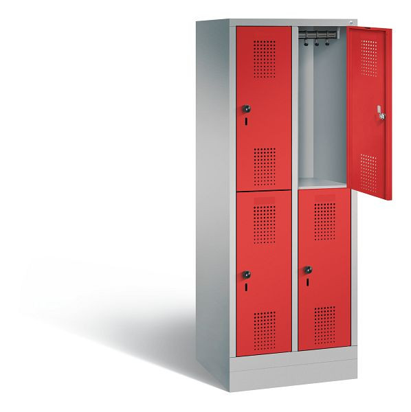 C+P schoollocker dubbeldekker Evolo, H1600xB610xD500mm, kleur: wit aluminium / vuurrood, 483206-20 S10066