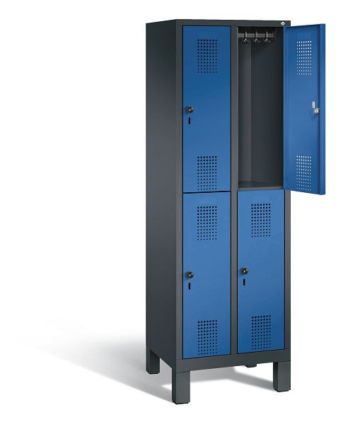 C+P locker dubbeldekker Evolo, H1850xB610xD500mm, kleur: zwartgrijs / gentiaanblauw, 48310-20 S10253