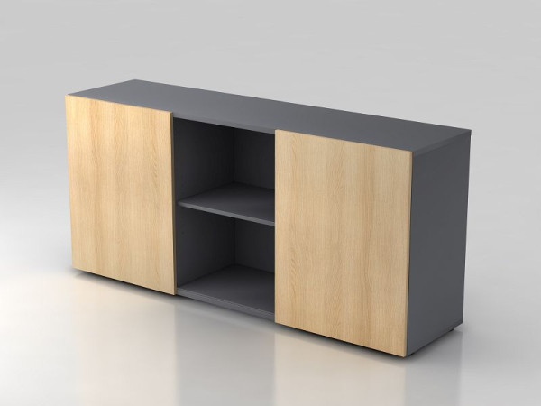 Hammerbacher dressoir 2OH met schuifdeuren grafiet/eiken, 160x42x74,8 cm (BxDxH), V1780/G/E