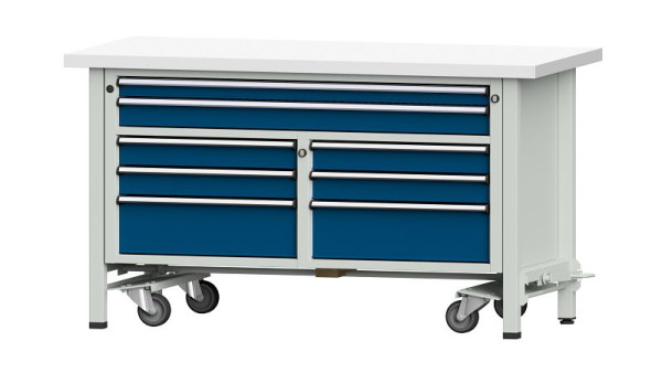ANKE werkbanken box werkbank, model 259 V, 1500 x 700 x 840 mm, RAL 7035/5010, KSP 40 mm, met neerlaatbaar mobiel apparaat, 304.226