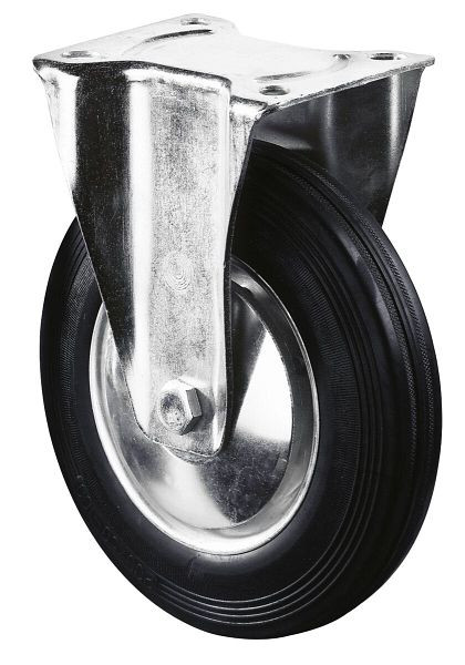 BS rollen transportrol, vaste rol, wielbreedte 50 mm, wiel Ø 200 mm, draagvermogen 205 kg, zwart rubber, stalen velg, rollager, plaat, L410.B55.201