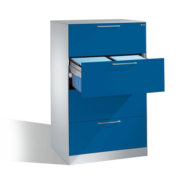C+P hangende archiefkast Asisto, H1310xB800xD600mm, kleur: lichtgrijs / gentiaanblauw, beugelgreep, 146223-412 S10019