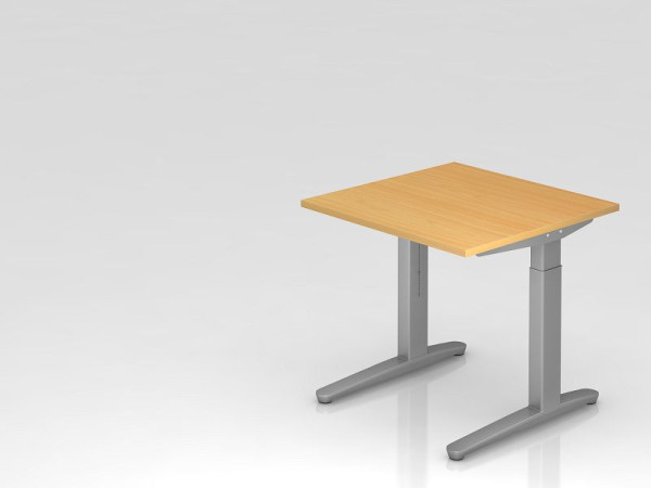 Hammerbacher bureau C-poot 80x80cm beuken/zilver, aluminium loper zilver (vergelijkbaar met RAL 9006), VXB08/6/SS