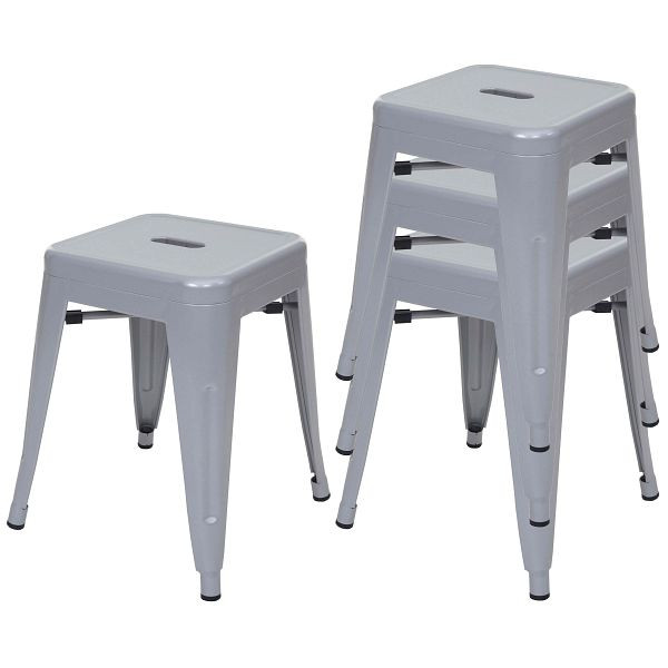Mendler Set van 4 krukken HWC-A73, metalen kruk kruk, metaal industrieel design stapelbaar, grijs, 70789