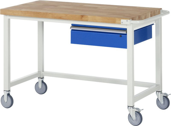 RAU verrijdbare werkbank 8000 - model 8001, B1250 x D700 x H880-1080 mm, systeemonderstel B1245 x D650 mm, 1 onderlade, 05-8001A1-127B4H.11