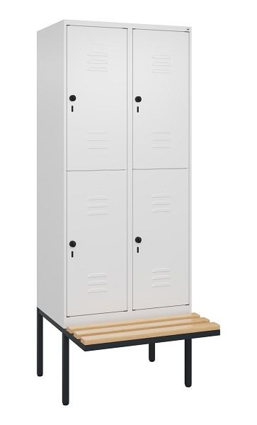 C+P Doppelstöckiger Spind Classic PLUS, 2 Abteile, 2120x800x815mm, 9016/9016, Drehriegel, Sitzleisten aus Buche, schwebende Sitzfläche, 0803407-22 S10014