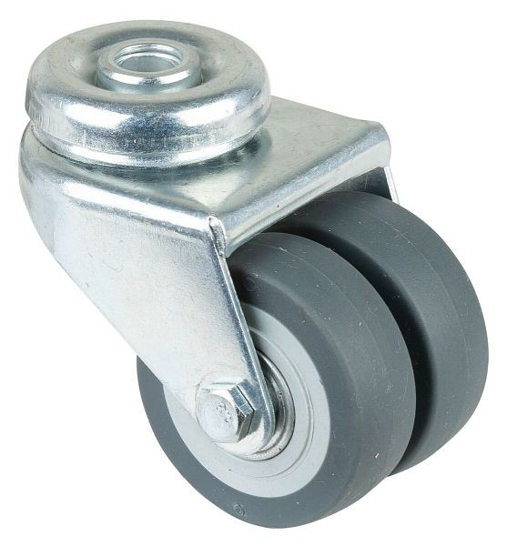 BS rollenapparaat dubbele rol, wielbreedte 2x18 mm, wiel-Ø 50 mm, draagvermogen 60 kg, grijs rubberen loopvlak, kogellager, VE 4 stuks, B101.A85.050