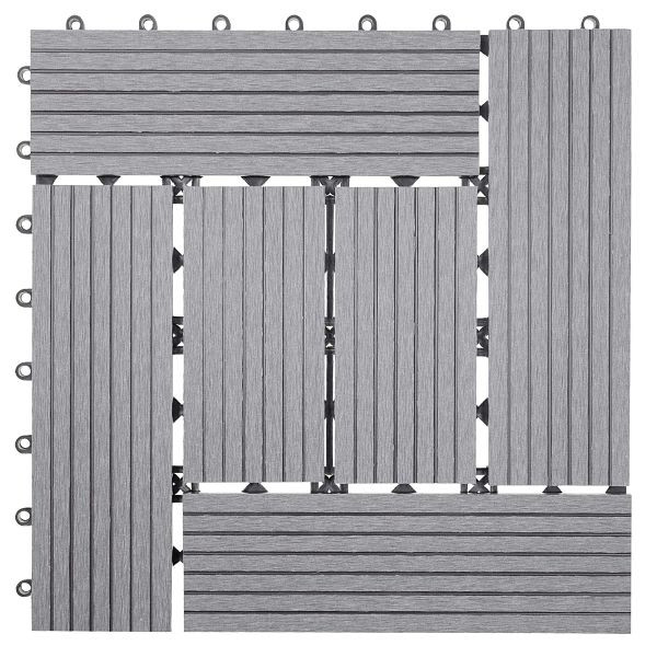 Mendler WPC vloertegel Rhone, houtlook balkon/terras, 11x elk 30x30cm = 1m², basis, grijs offset, 54441