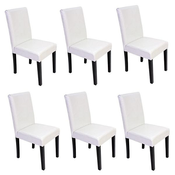 Mendler set van 6 eetkamerstoelen, keukenstoelen, Littau, kunstleer, wit, donkere poten, 31521+28653