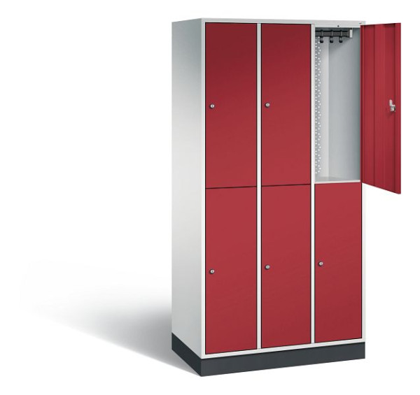 C+P locker, dubbellaags intro, H1950xW920xD490mm, kleur: lichtgrijs/robijnrood, 8270-301 S10008