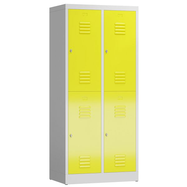 Lüllmann ClassiX kledingkast, 2 vakken, dubbeldekker, 1800 x 800 x 500 mm, lichtgrijs/zinkgeel, X-523226