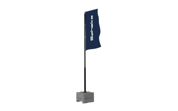 Schake vlaggenmastenset 6 m bestaande uit: 1x betoninstallatieapparaat, 1x stalen mast 6,0m zwart gecoat, 1x vlaggenboom, 3531F-RAL9005-SET