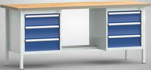 KLW standaard werkbank, 2000 x 700 x 840 mm, met beuken multiplex blad, WS202N-2000M40-E2002