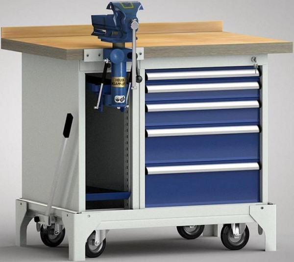 KLW mobiele standaard werkbank - 1000 x 700 x 871 mm L x B x H, WS795N-1000M40-E7035