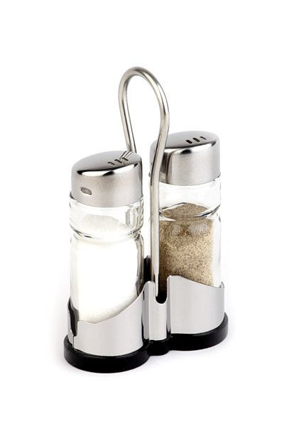 APS peper- en zoutkannetje, 8 x 8 cm, hoogte: 13 cm, glas, roestvrij staal, ABS, 40455