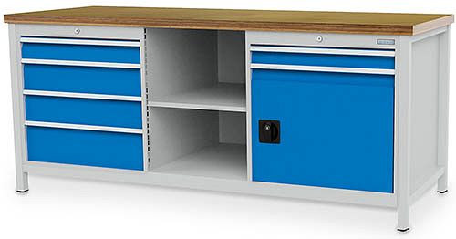 Bedrunka + Hirth box werkbank serie 2000 R24-24, 1x100, 2x150, 1x200, 2x75, lade volledig uittrekbaar 100%, 2000 x 750 x 959 mm, 03.20.03V9
