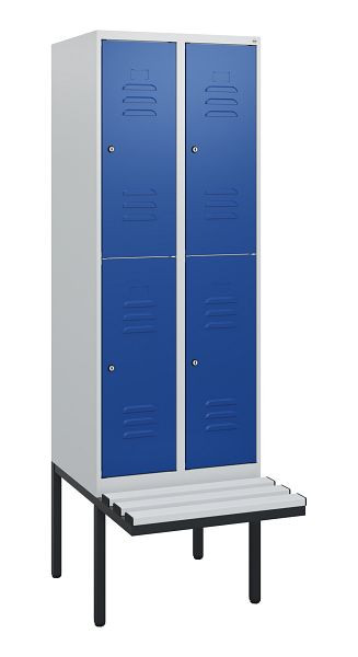 C+P dubbeldekskast Classic PLUS, 2 compartimenten, 1950x600x815mm, 7035/5010, cilindersloten, zwevende zitting, 0803405-20 S10078