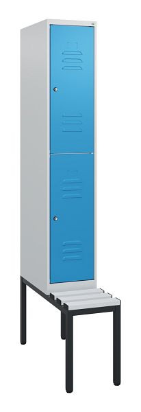 C+P dubbeldekskast Classic PLUS, 1950x300x815mm, 7035/5012, cilindersloten, met bank eronder, 0803505-10 S10079