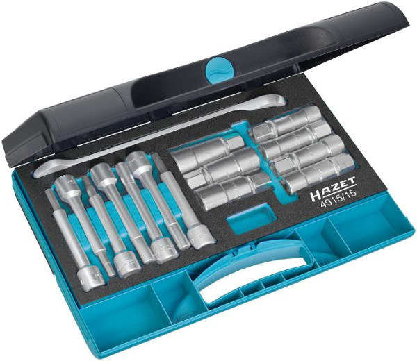 Hazet schokdemper gereedschapsset, vierkant 12,5 mm (1/2 inch), inwendig TORX® profiel, inwendig zeskantprofiel, hol penprofiel, 4915/15